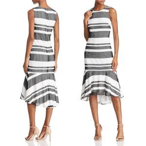 NWT Adrianna Papell Kang Kang Striped Trumpet Midi Dress Black & White Size 14